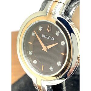 Bulova Women's Watch 98P194 Quartz Bangle Diamond Dial Rose Gold Silver …